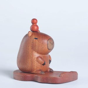 Handmade Ebony Capybara Phone Stand Desk Decor